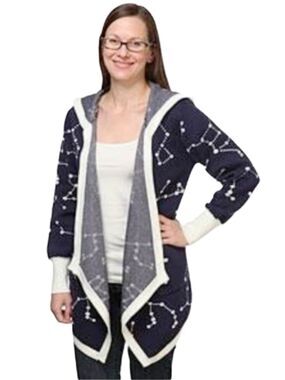 ThinkGeek Womens Navy Blue Constellation Draped Hooded Sweater Cardigan Large